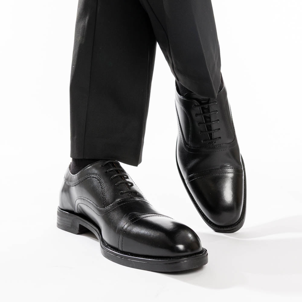 Lapel Waxy Oxford Shoes Black