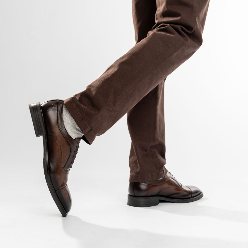 Lapel Waxy Oxford Shoes Brown