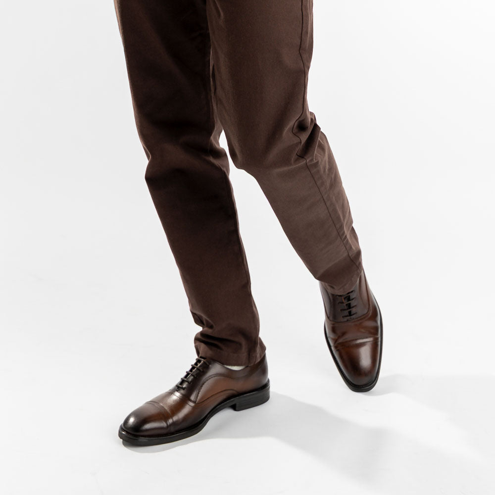 Lapel Waxy Oxford Shoes Brown