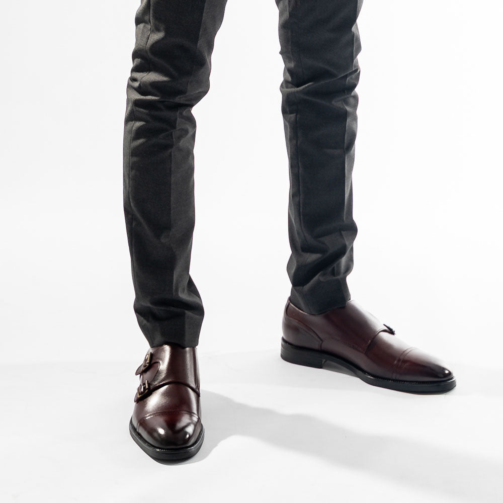 Taper Waxy Monk Strap Shoes Bordo