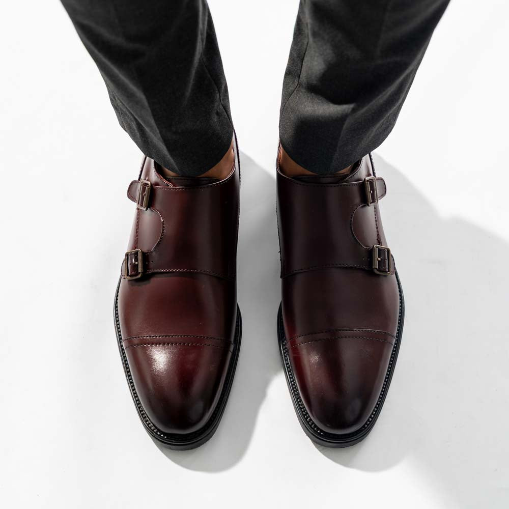 Taper Waxy Monk Strap Shoes Bordo