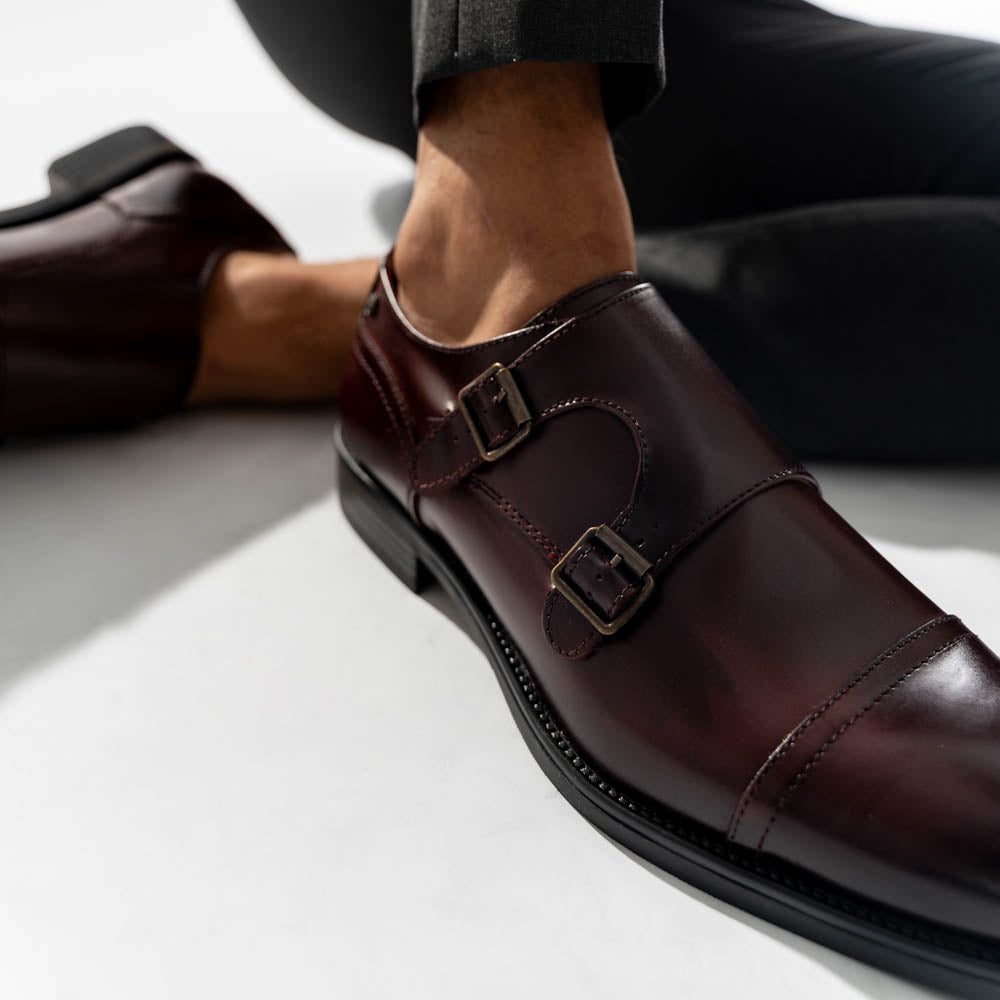 Taper Waxy Monk Strap Shoes Bordo
