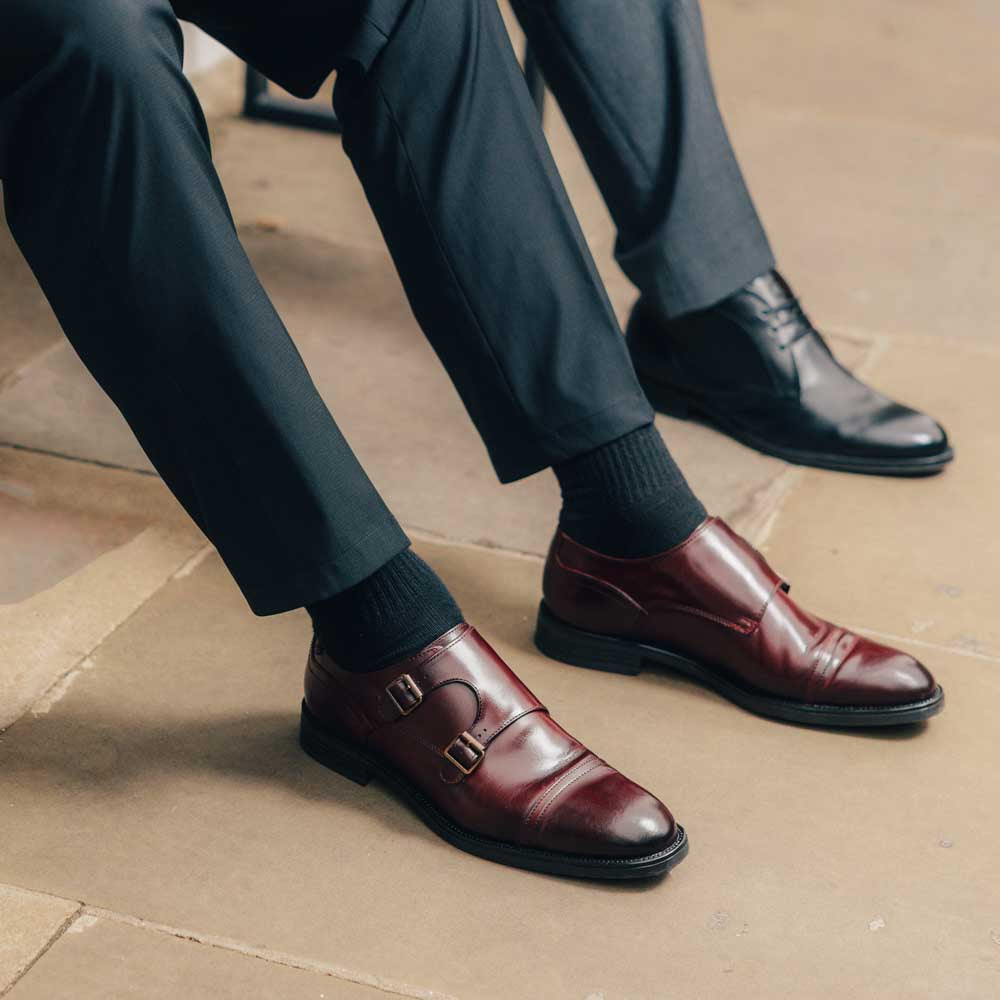 Taper Waxy Monk Strap Shoes Bordo