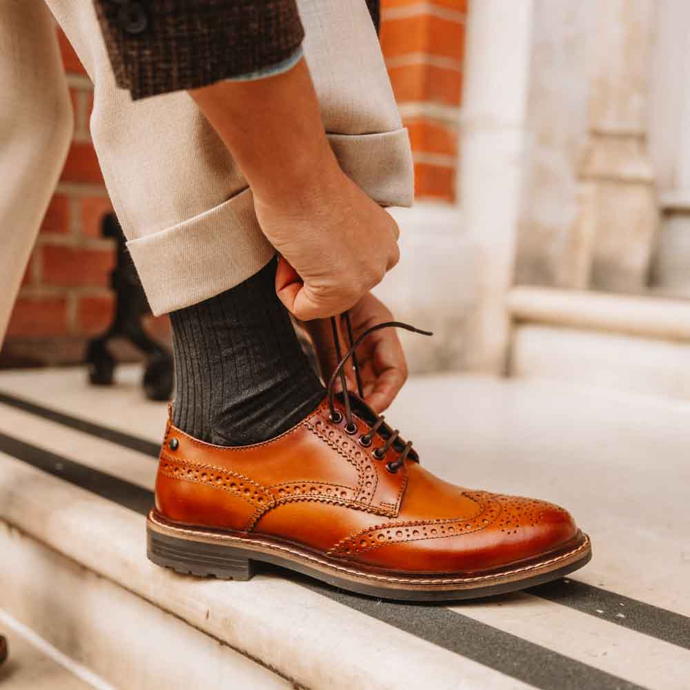 Jagger Burnished Brogue Shoes Tan