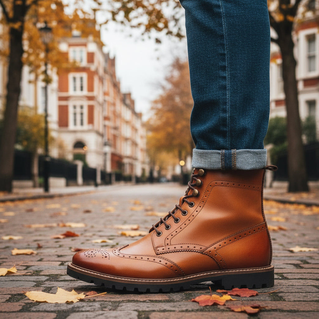 Boone Leather Brogue Boots Tan