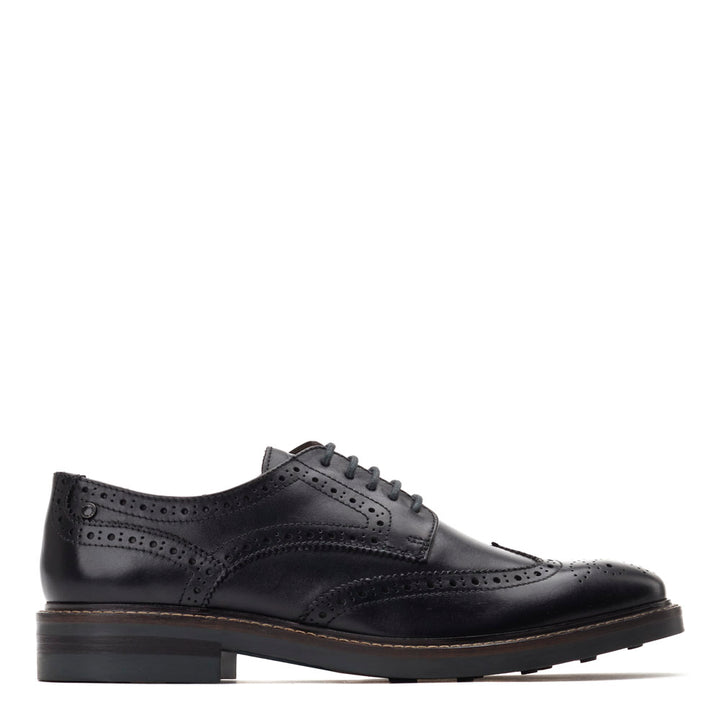 Men s Black Leather Hatfield Waxy Brogue Shoes Base London Black