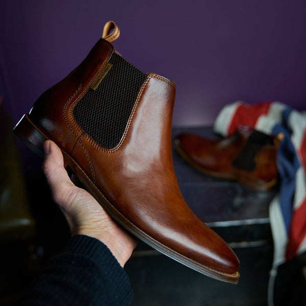 Men s Tan Leather Sikes Washed Chelsea Boots Base London Tan