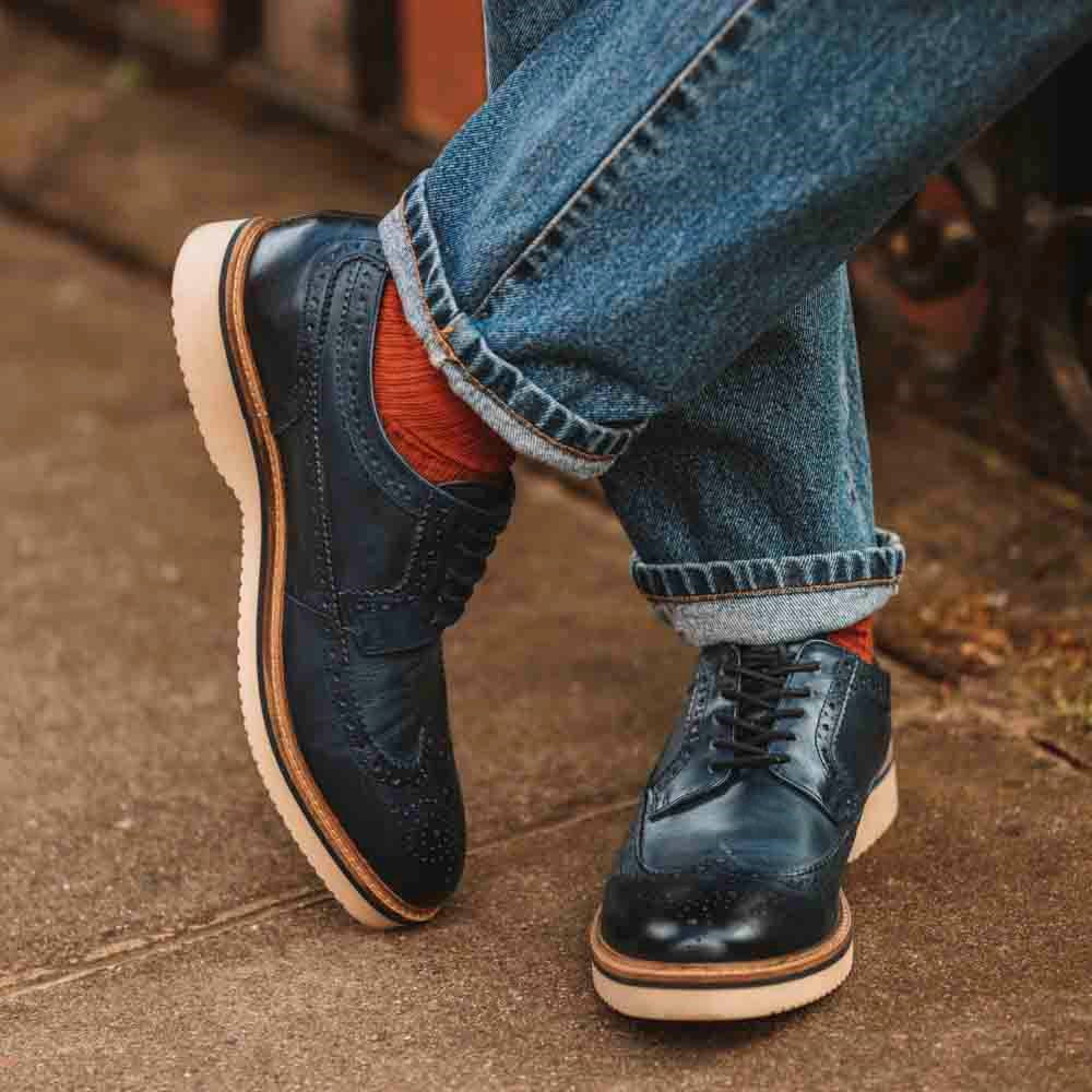Sully Washed Brogue Shoes Navy