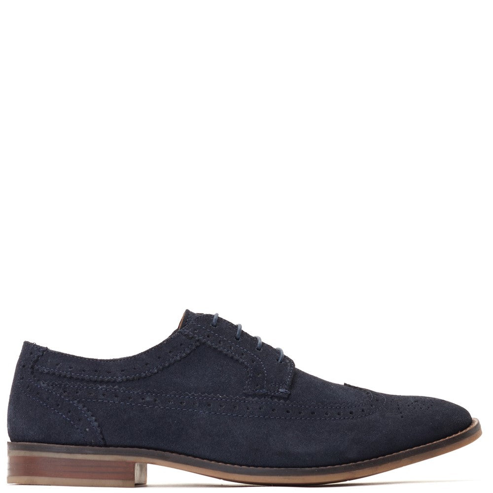 Twain Washed Brogue Shoes Navy