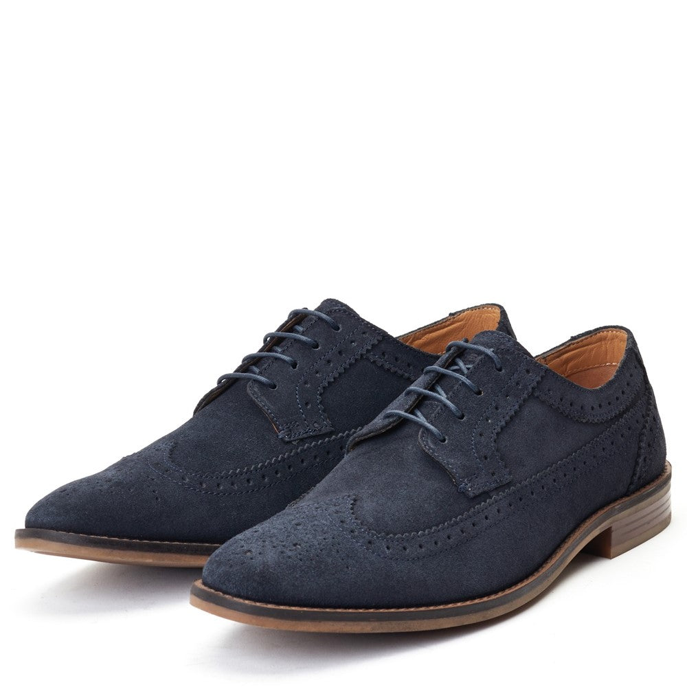 Twain Washed Brogue Shoes Navy