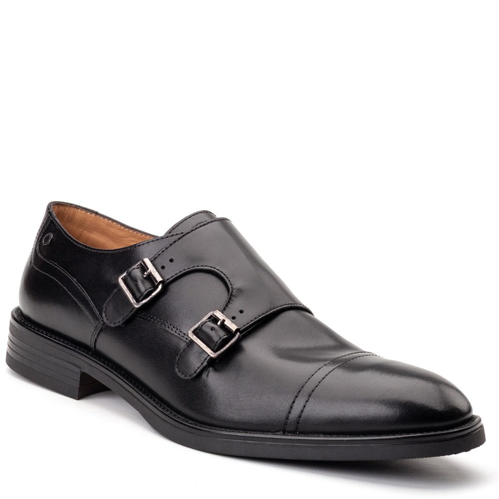 Taper Waxy Monk Strap Shoes Black