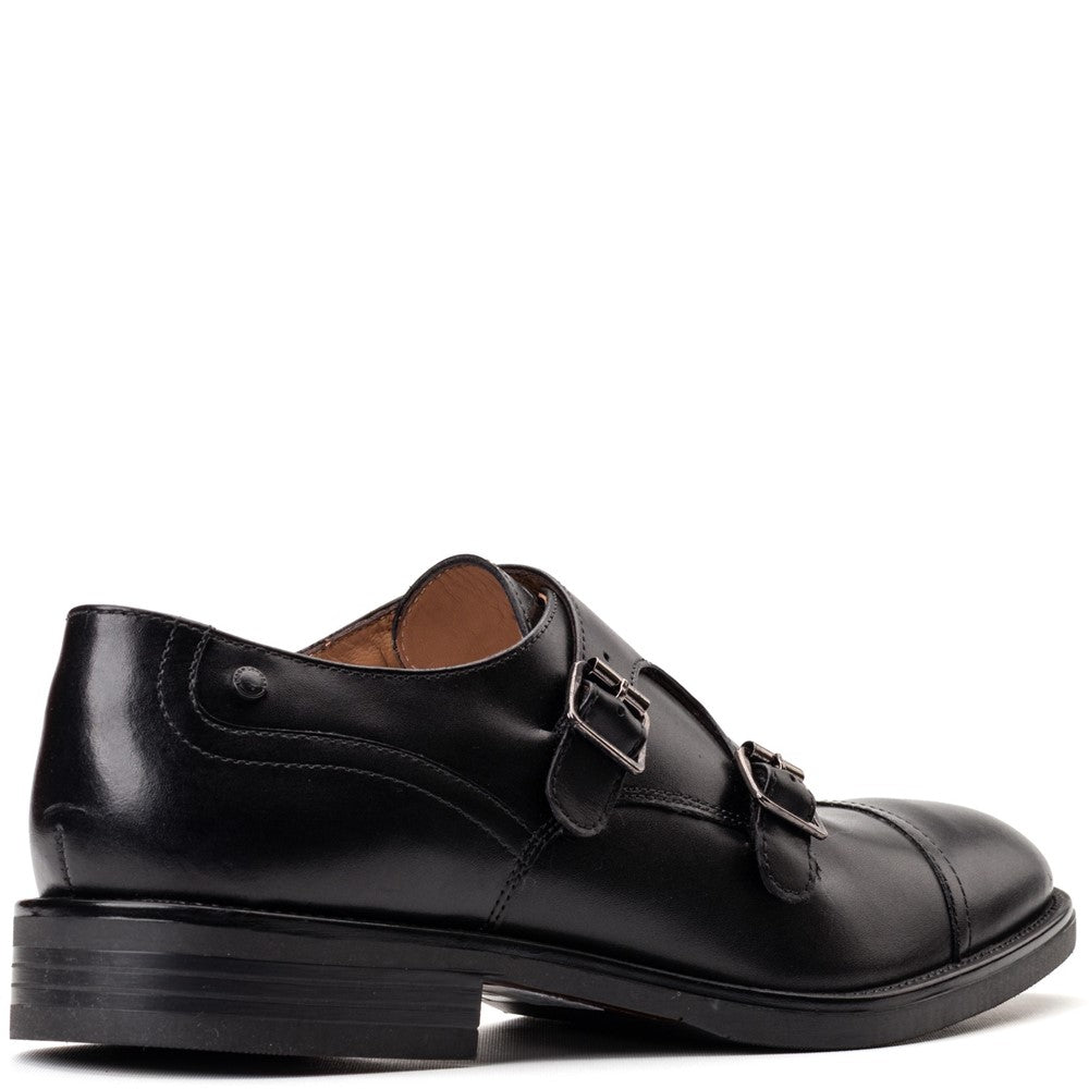 Taper Waxy Monk Strap Shoes Black