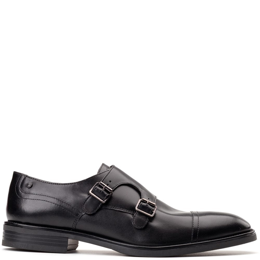 Taper Waxy Monk Strap Shoes Black