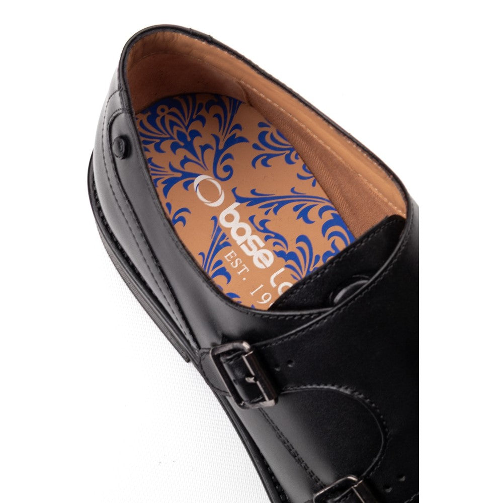 Taper Waxy Monk Strap Shoes Black