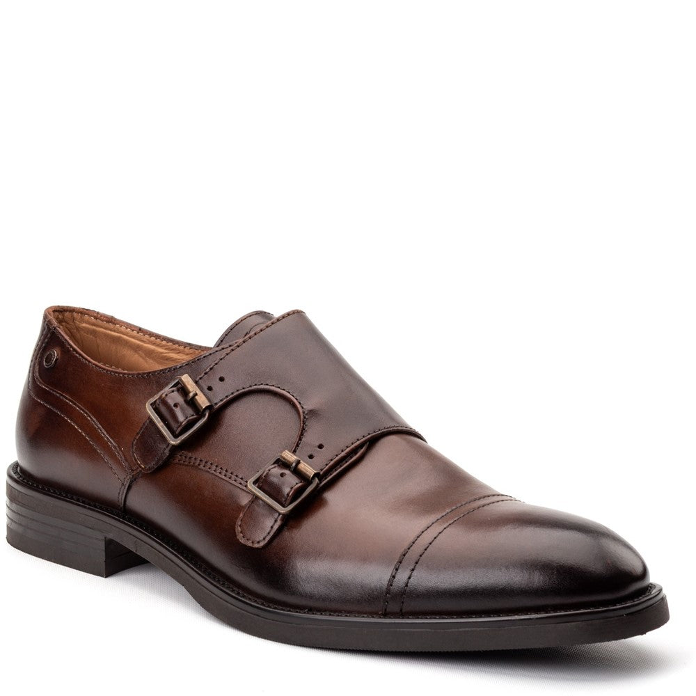 Taper Waxy Monk Strap Shoes Brown
