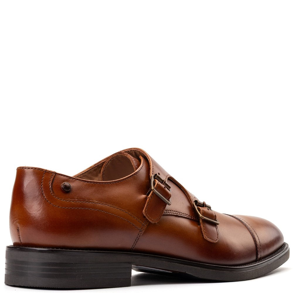 Taper Waxy Monk Strap Shoes Tan