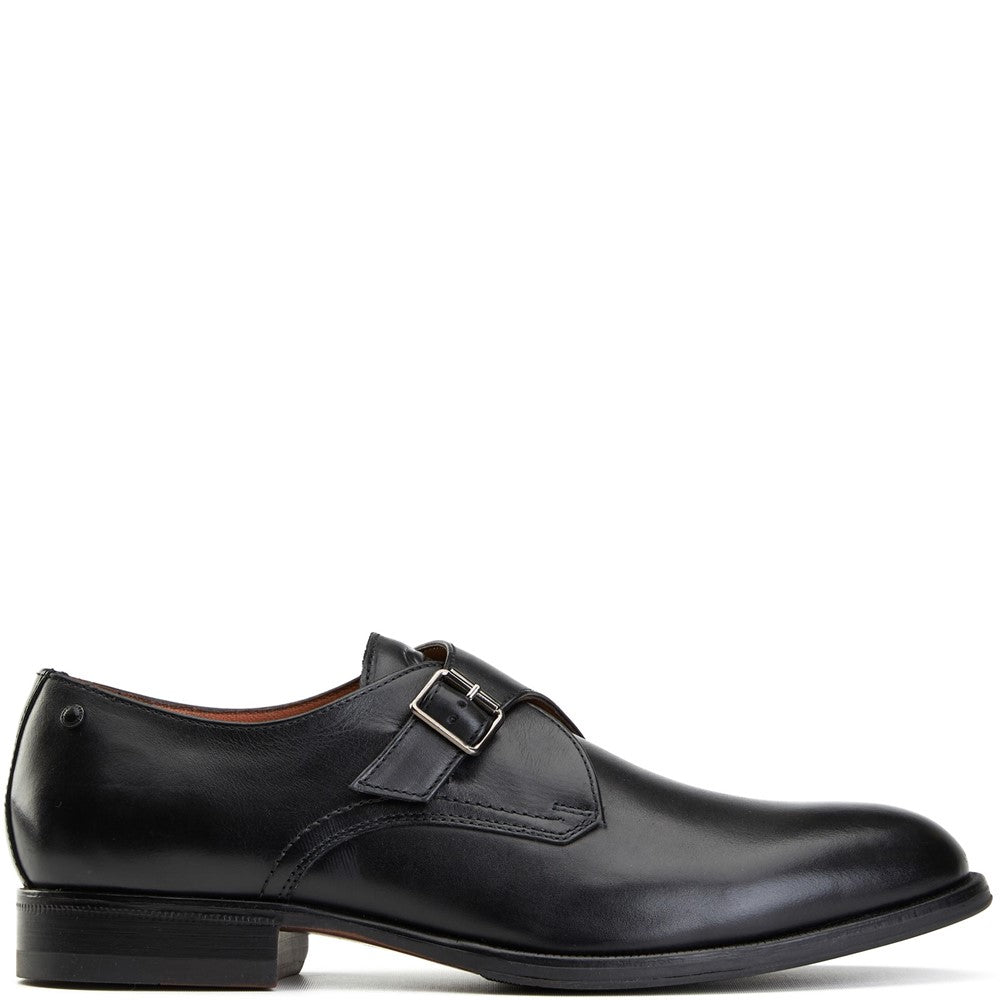 Men's Black Leather Faraday Monk Strap Shoes | Base London
