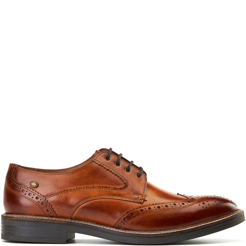 Men's Tan Leather York Washed Brogue Shoes Base London