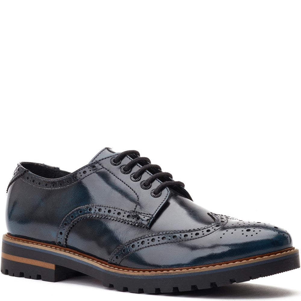 Gibbs Hi Shine Brogue Shoes Navy