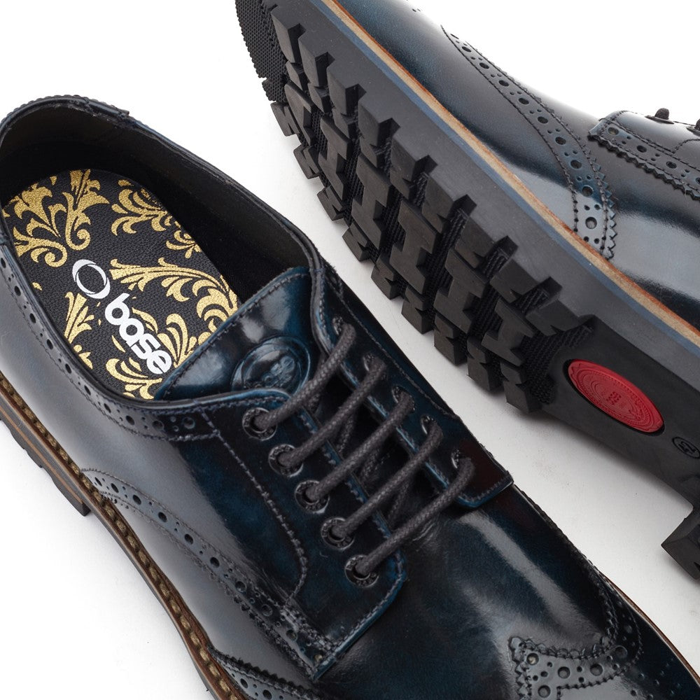 Gibbs Hi Shine Brogue Shoes Navy