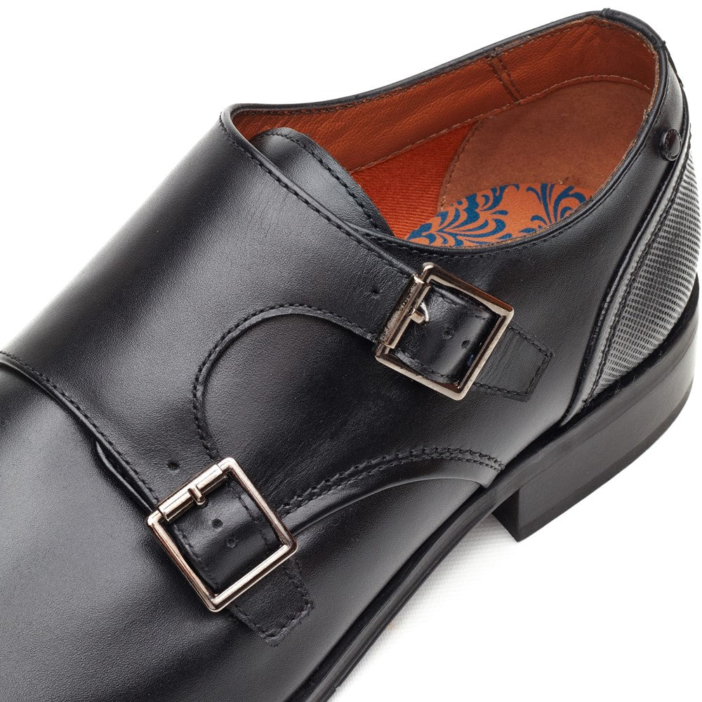 Cleric Leather Double Monk Shoes Black