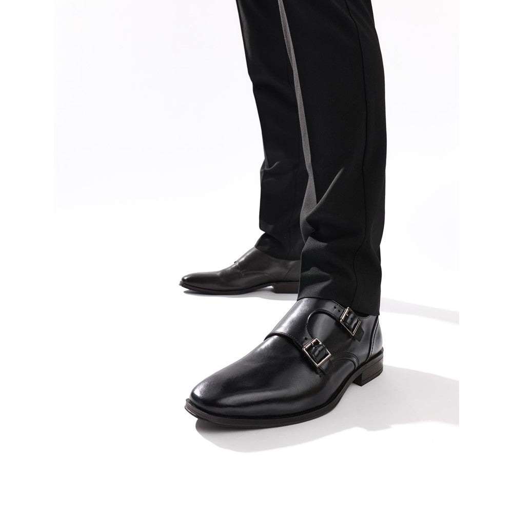Cleric Leather Double Monk Shoes Black