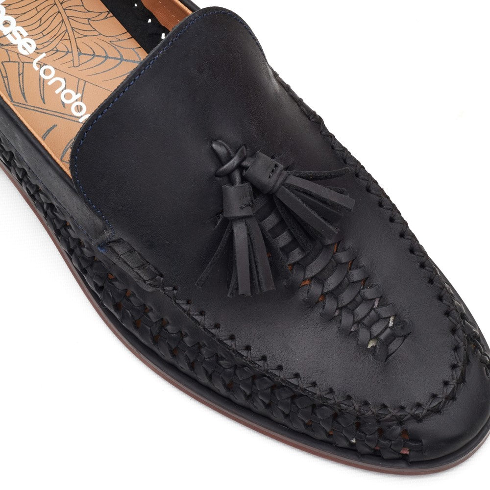 Bracken Leather Weave Loafer Navy