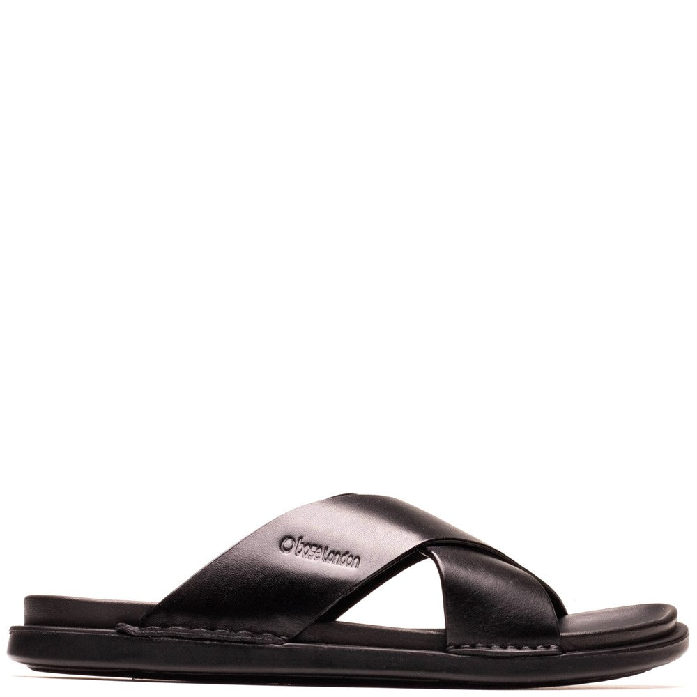 Drift Leather Cross Strap Sandals Black