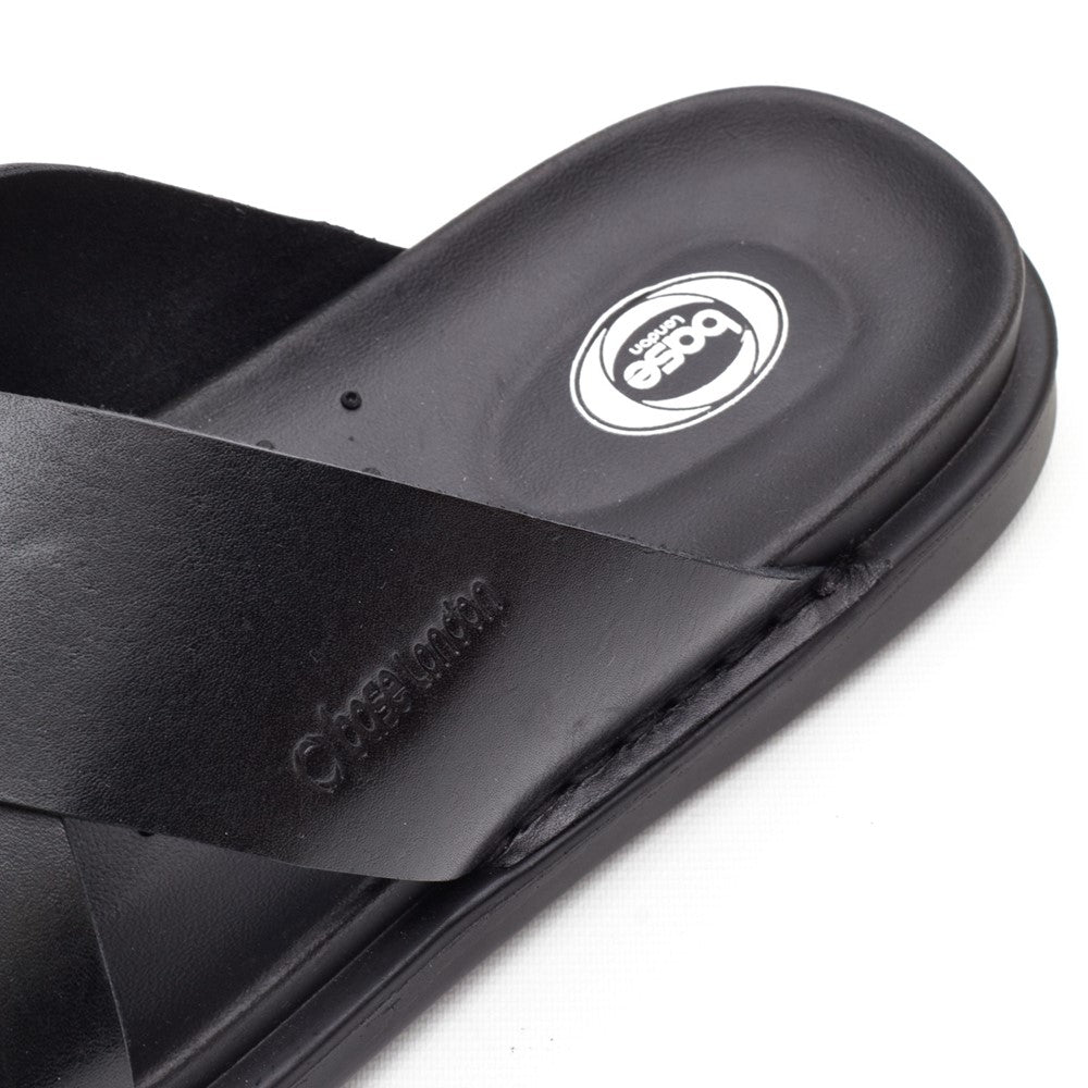 Drift Leather Cross Strap Sandals Black