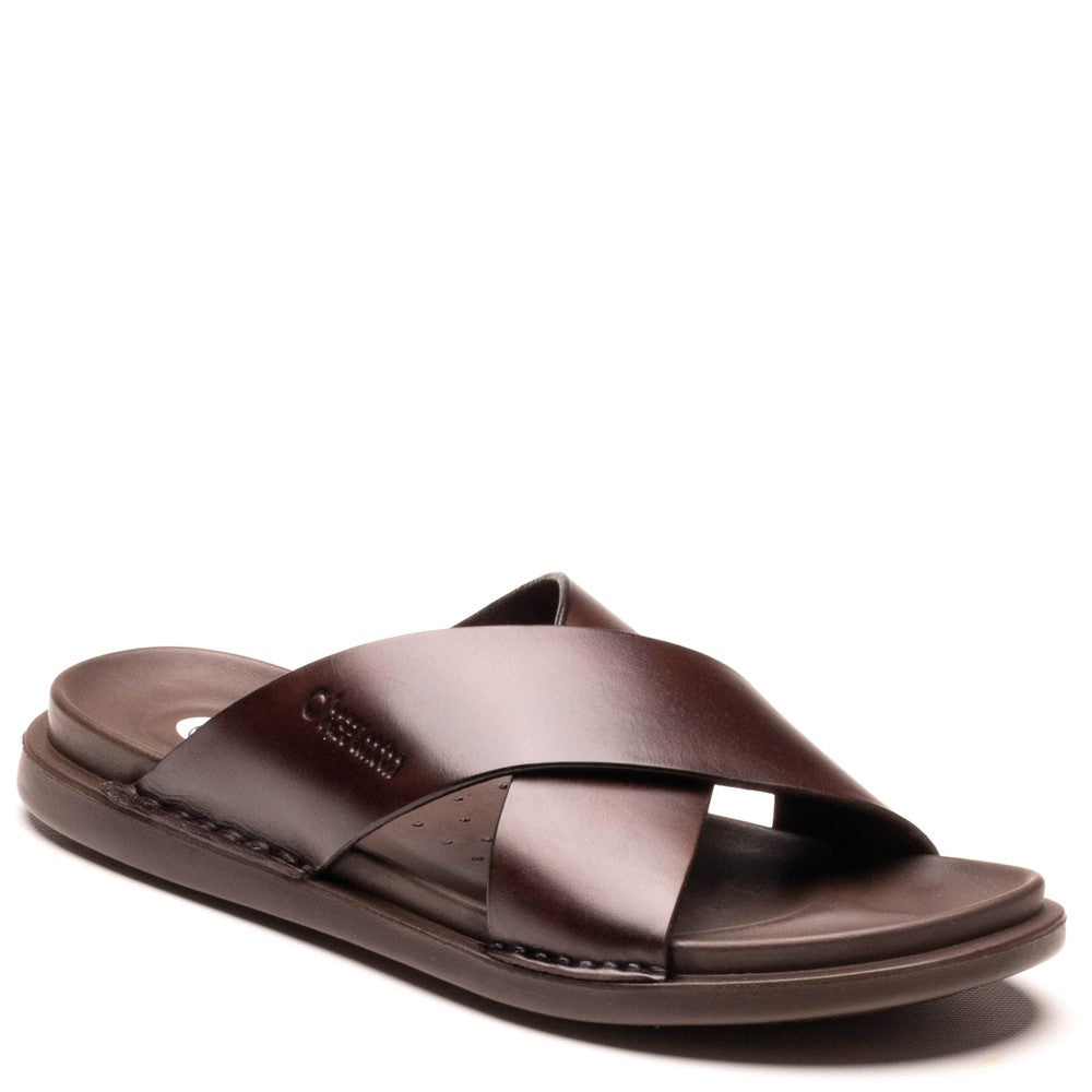 Drift Leather Cross Strap Sandals Brown