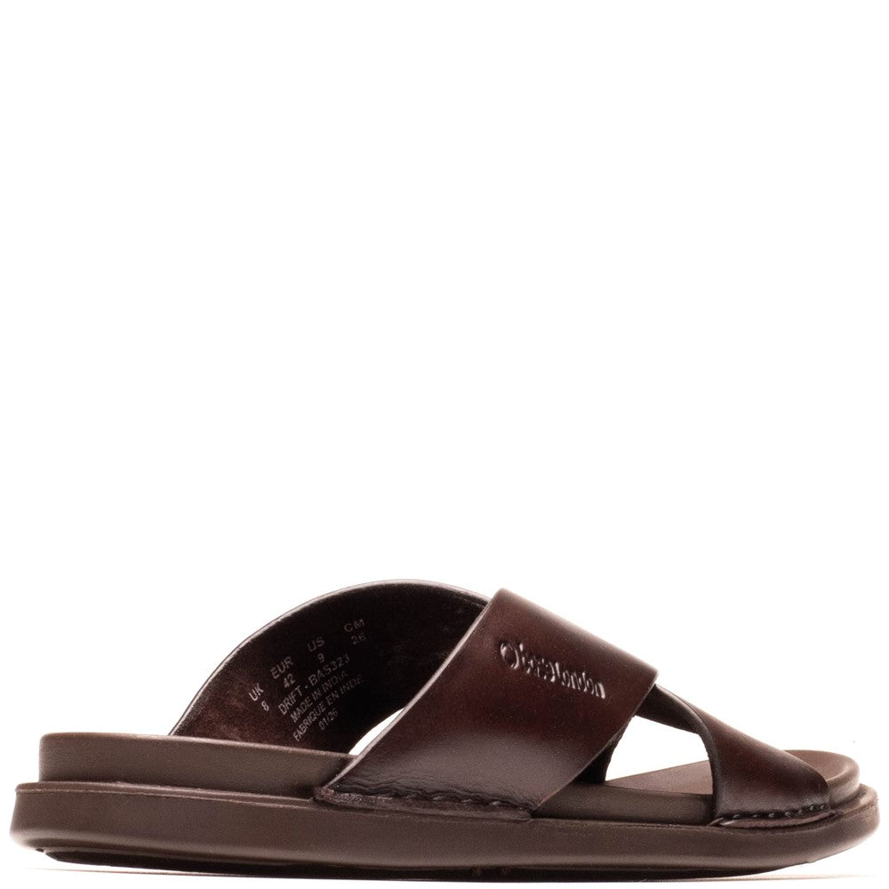Drift Leather Cross Strap Sandals Brown