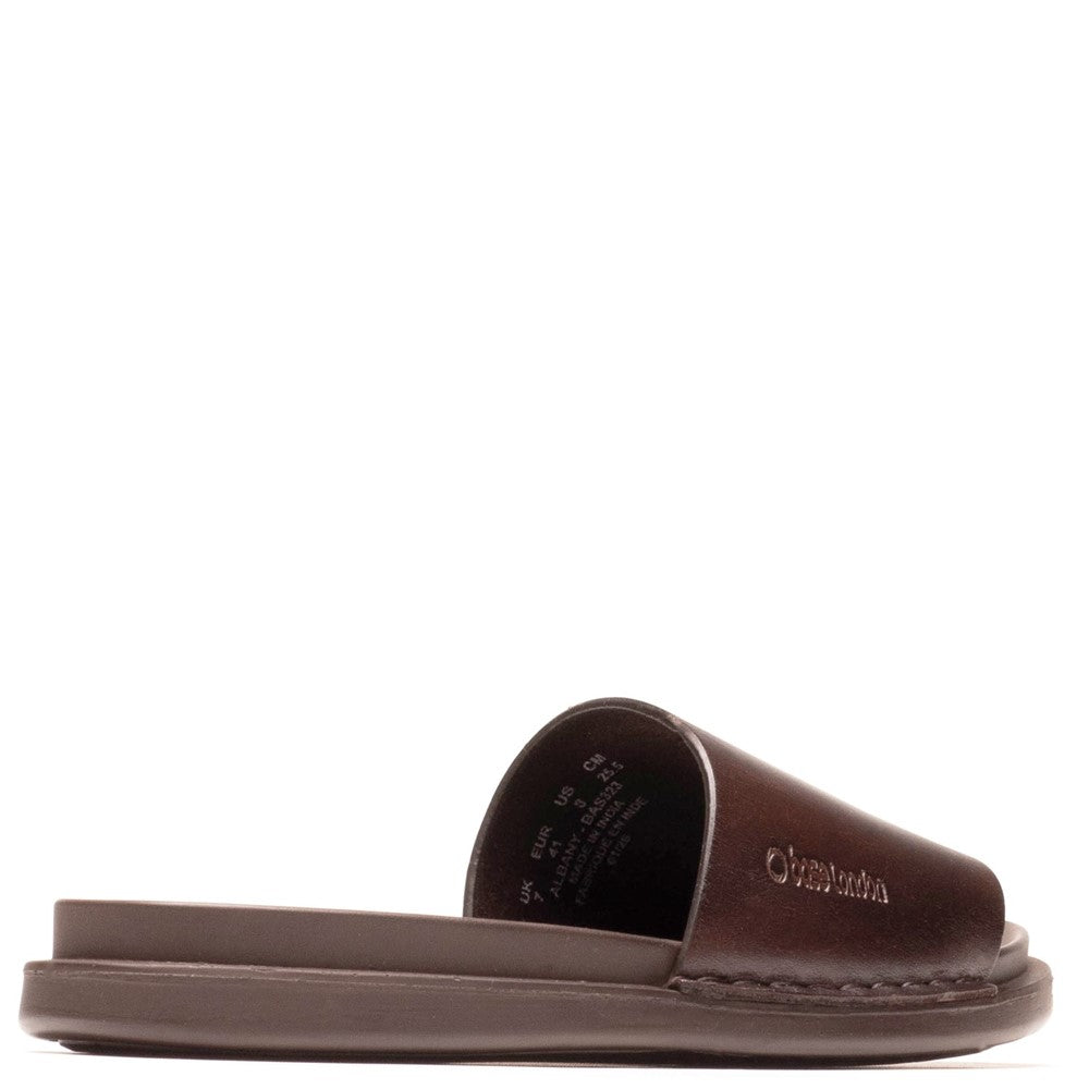 Albany Leather Slide Sandals Brown