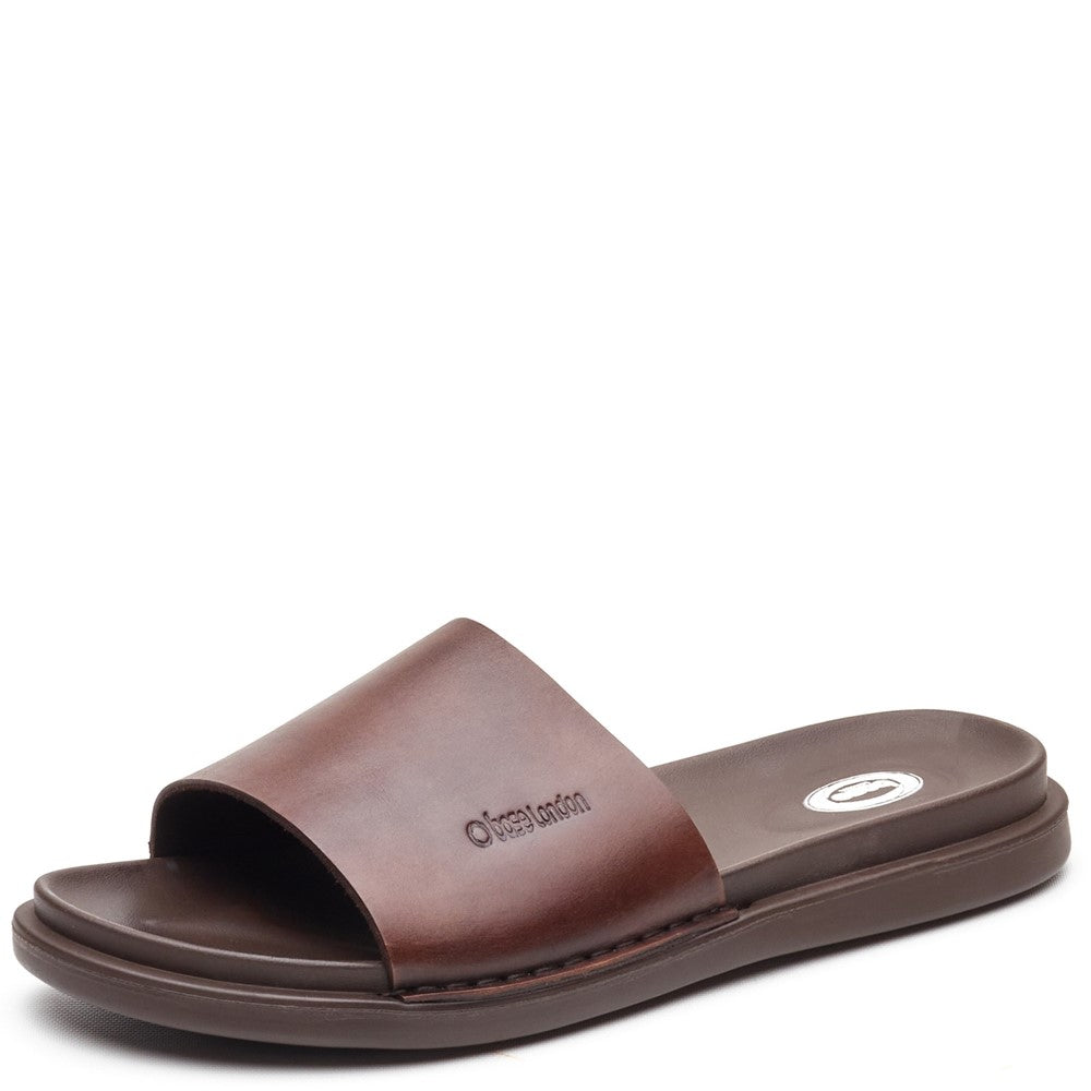 Albany Leather Slide Sandals Brown