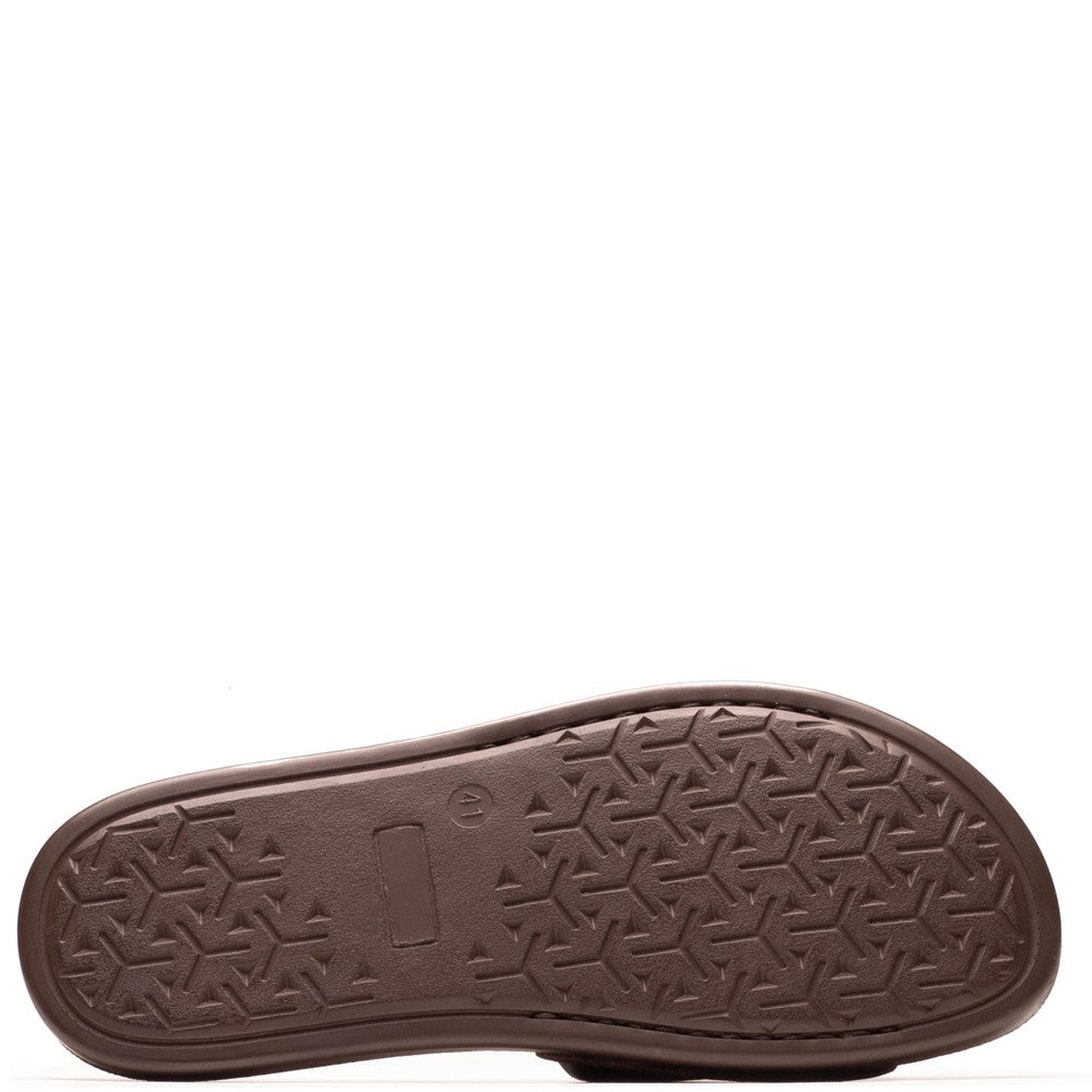 Albany Leather Slide Sandals Brown