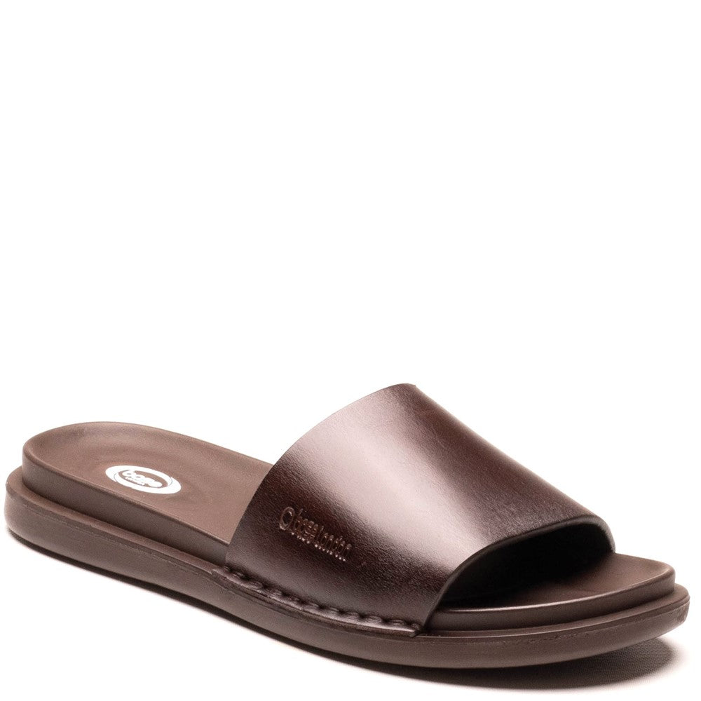 Albany Leather Slide Sandals Brown