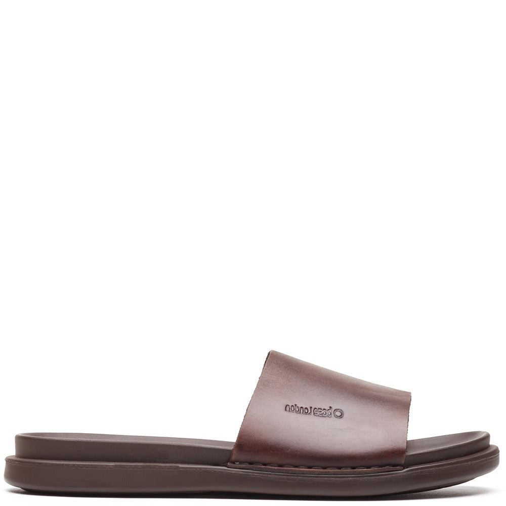 Albany Leather Slide Sandals Brown