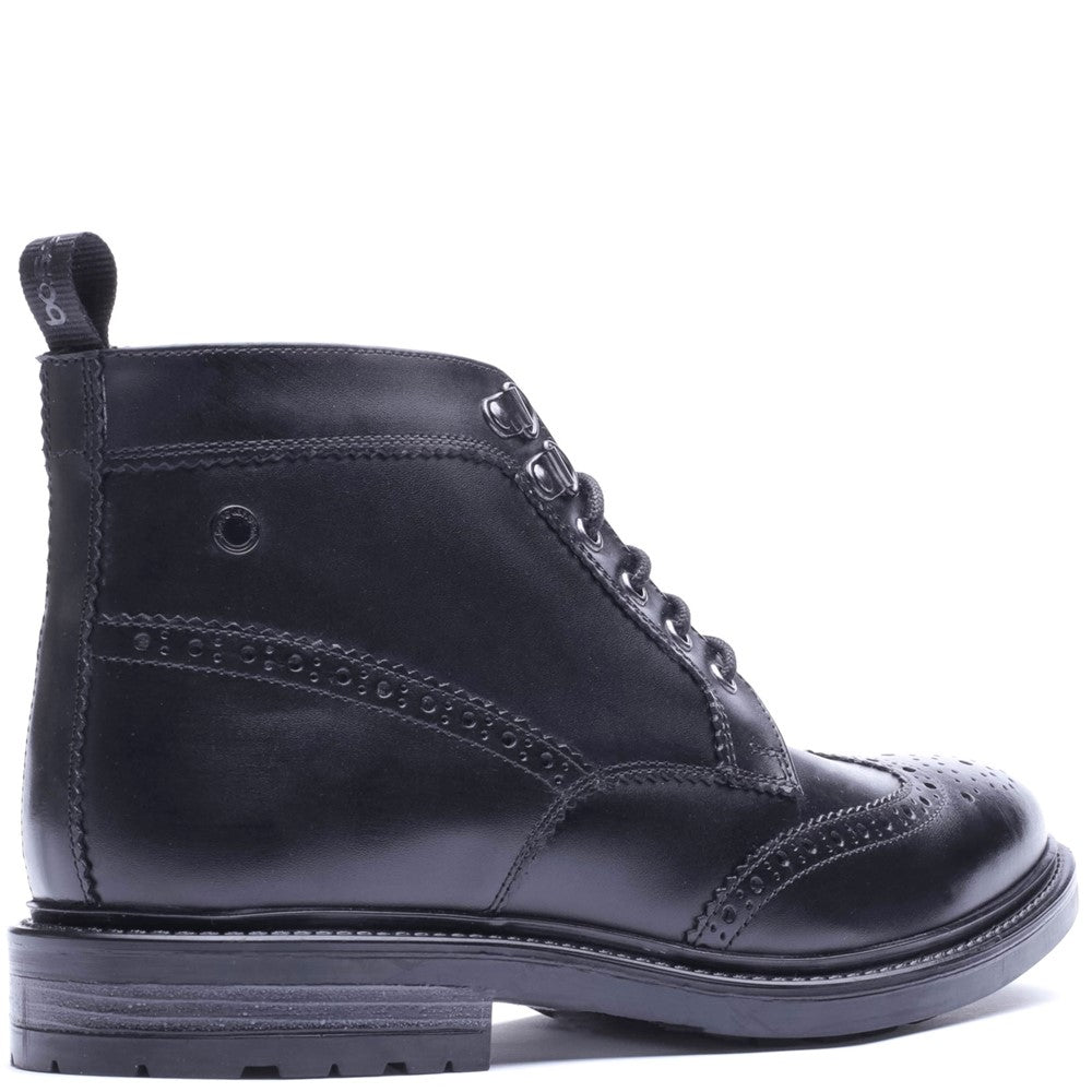 Foster Waxy Brogue Boots Black