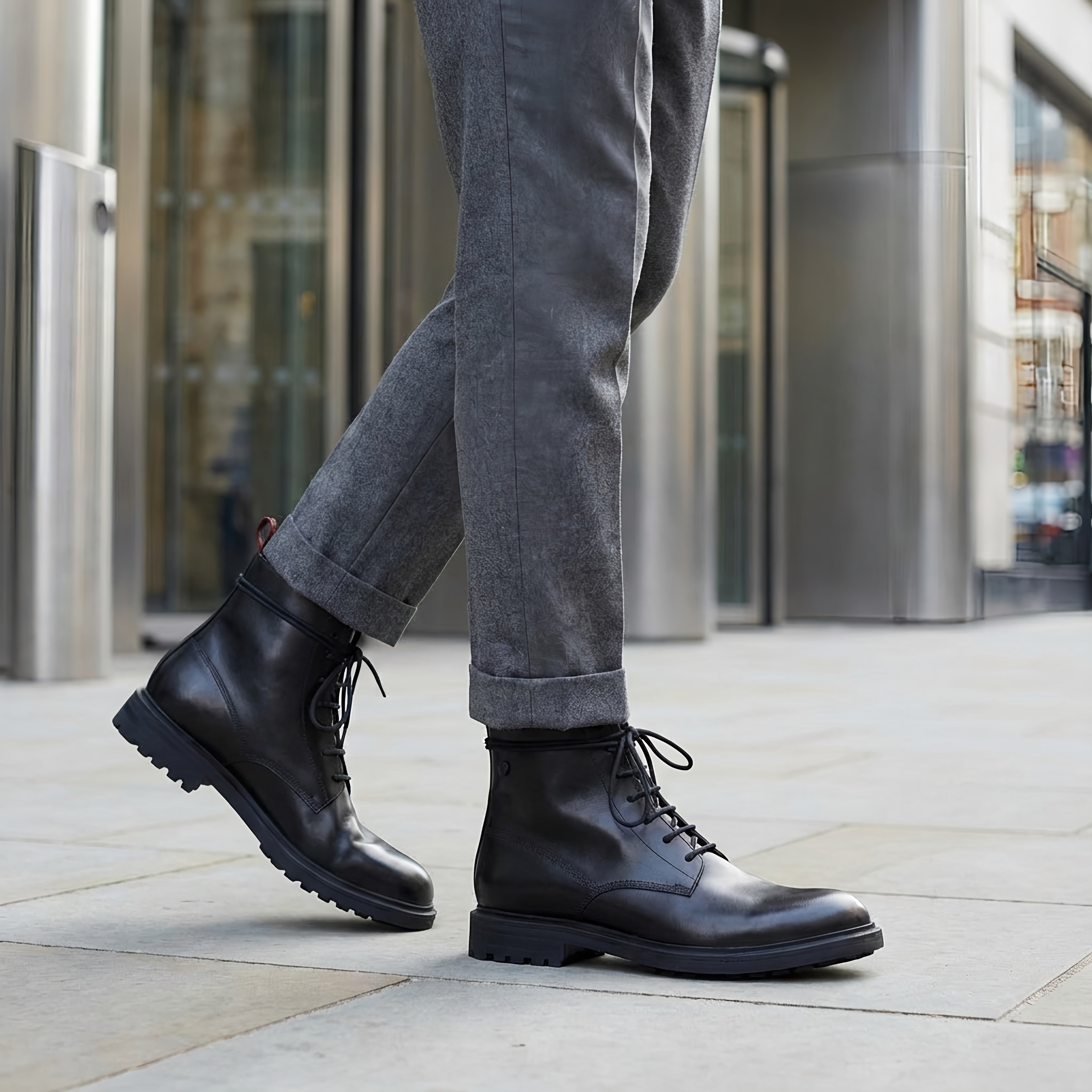 mens black lace up dress boots Men's Black Leather Brunel Lace-up Boots