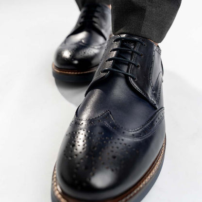 Joe Washed Brogue Shoes Navy