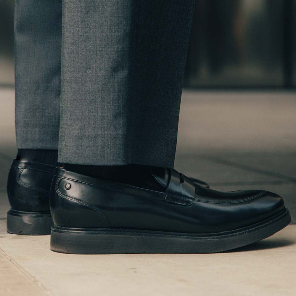Men's Black Leather Sid Hi Shine Loafer Shoes – Base London