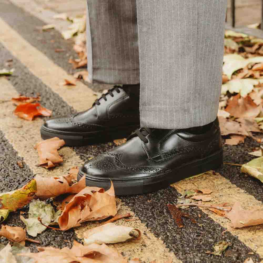 Clapton Washed Brogue Trainers Black