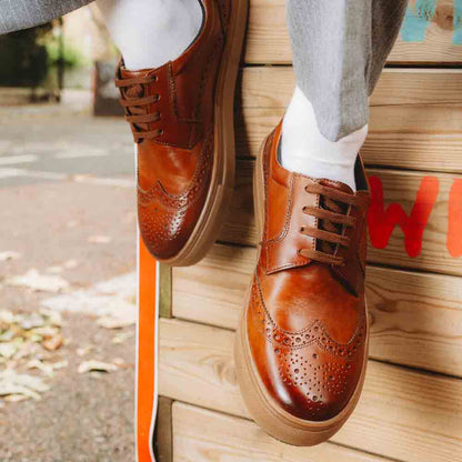 Clapton Washed Brogue Trainers Tan