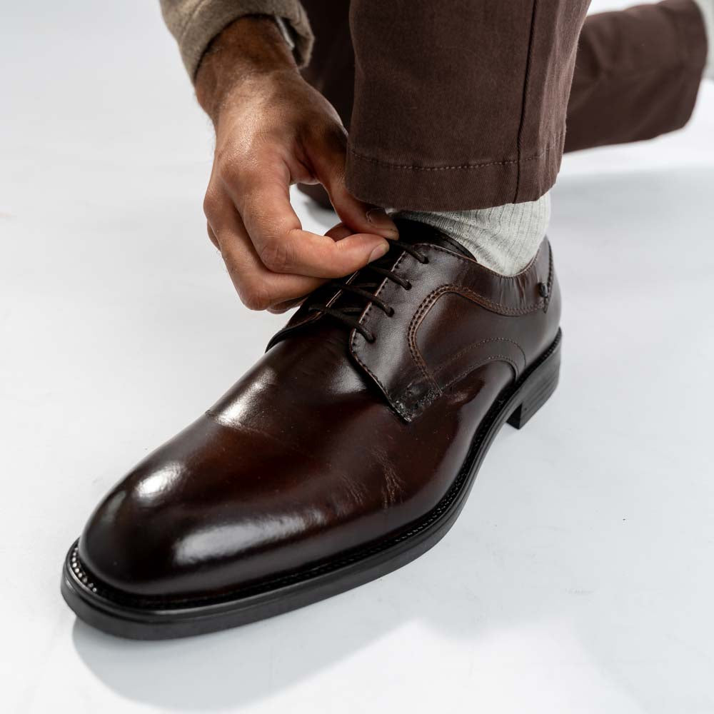 Sleeve Waxy Derby Shoes Brown