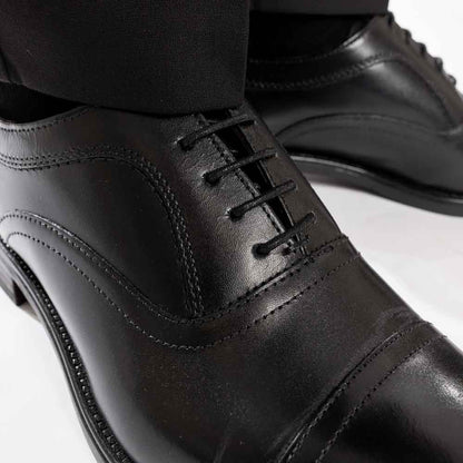 Lapel Waxy Oxford Shoes Black