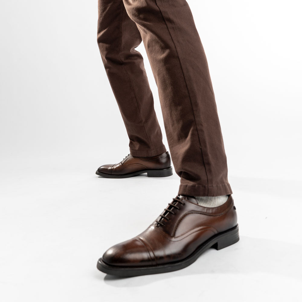 Lapel Waxy Oxford Shoes Brown