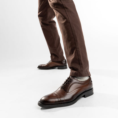 Lapel Waxy Oxford Shoes Brown