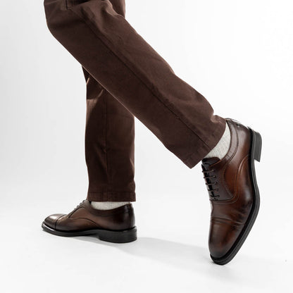 Lapel Waxy Oxford Shoes Brown