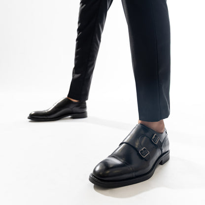 Taper Waxy Monk Strap Shoes Black