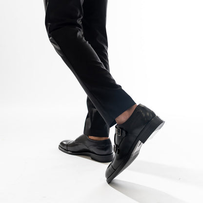 Taper Waxy Monk Strap Shoes Black