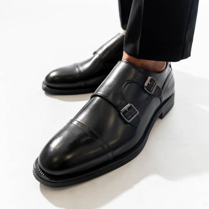 Taper Waxy Monk Strap Shoes Black